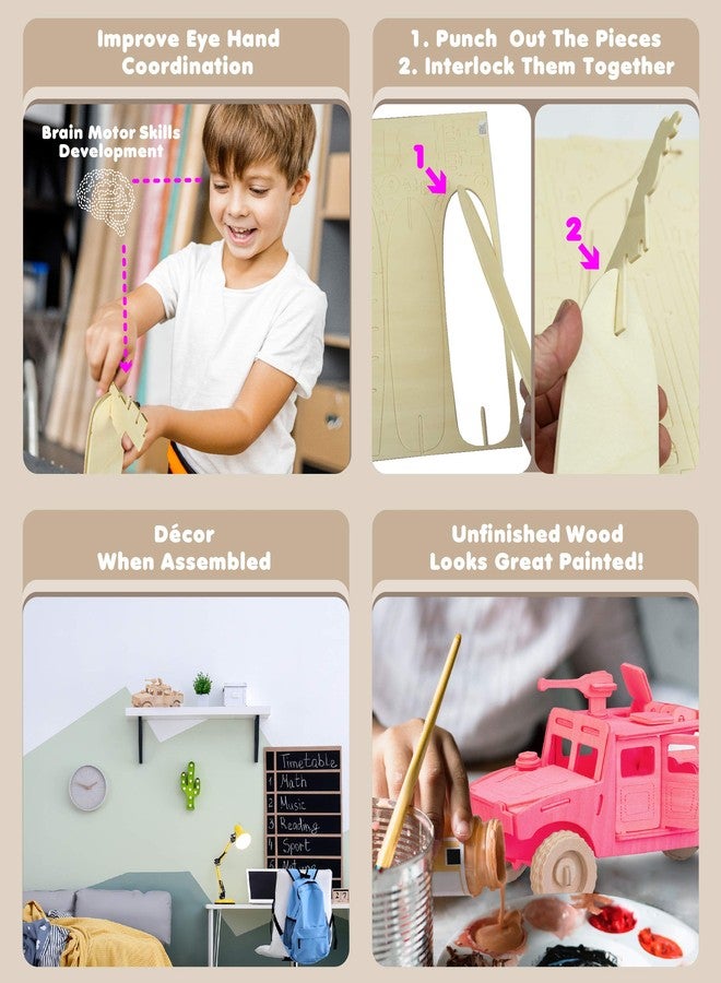 بازلد مجموعة بناء نموذج ثلاثي الأبعاد لشاحنة H1 SUV من الخشب، لعبة عسكرية خشبية ممتعة وفريدة وتعليمية، نموذج تجميع غير مكتمل، عبوة من 68 قطعة - Image 3